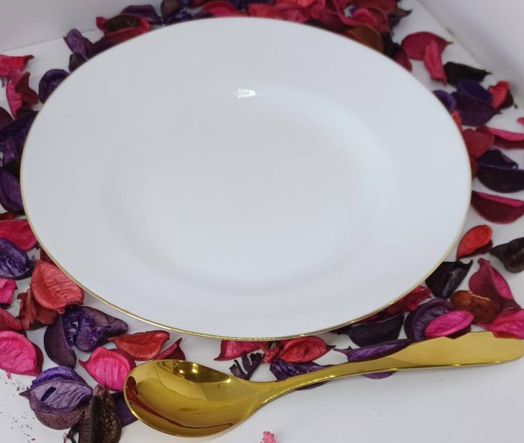 سرویس 26پارچه گلدن اپال سفید ساده لب طلا قالب بن چاینا