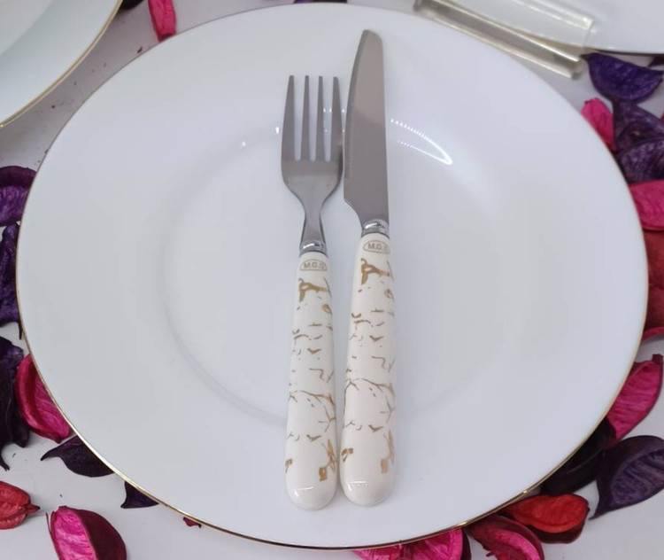 سرویس 26پارچه گلدن اپال سفید ساده لب طلا قالب بن چاینا