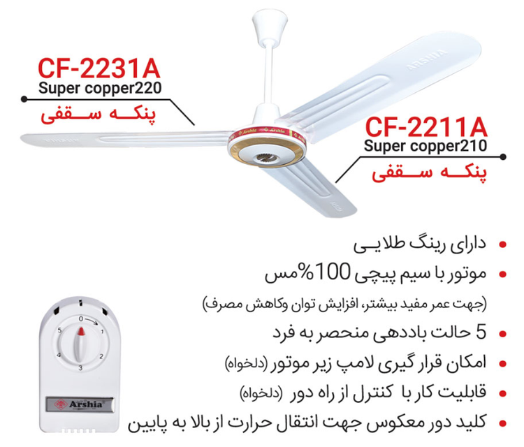 پنکه سقفی ارشیا مدل CF-2231