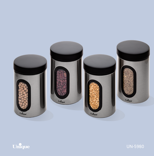 بانکه پنجرهدار استیل یونیک مدل UN-5980 | ظرفیت 2.5 لیتر، مناسب حبوبات و مواد خشک