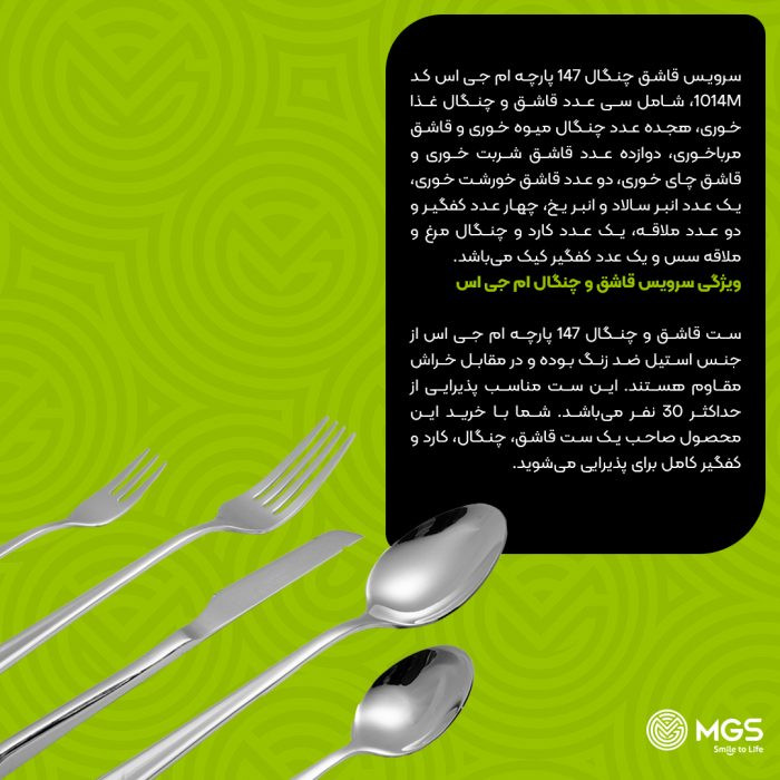 سرویس قاشق چنگال ۱۴۷ پارچه MGS مدل ۱۰۱۴M | استیل ضد زنگ شیک و با دوام