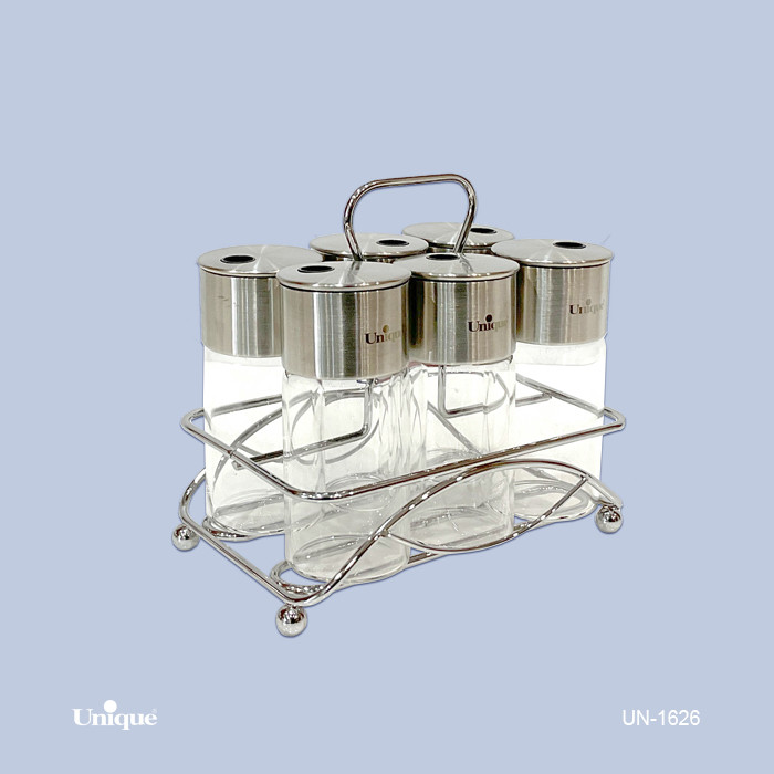 ست ادویه 6تایی شیشه گرد مستطیل یونیک مدل UN-1626