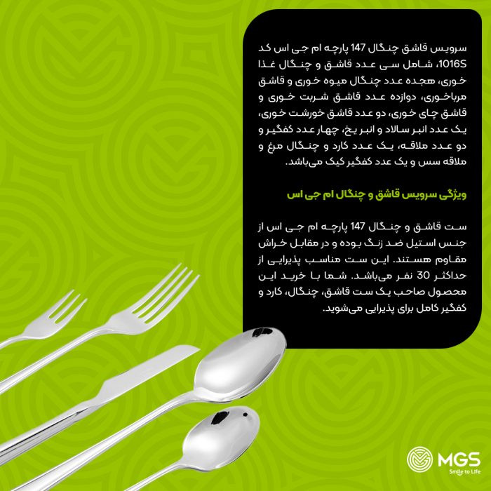 سرویس قاشق چنگال 30 نفره 147 پارچه MGS مدل 1016S