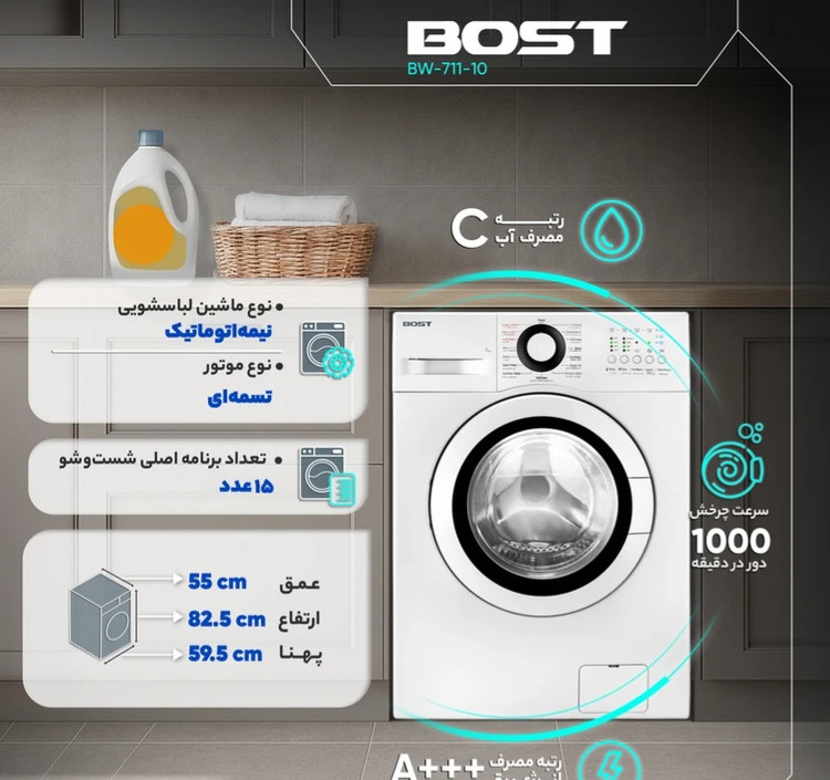 ماشین لباسشویی 7 کیلوگرم اتوماتیک بست مدل BW-711-10